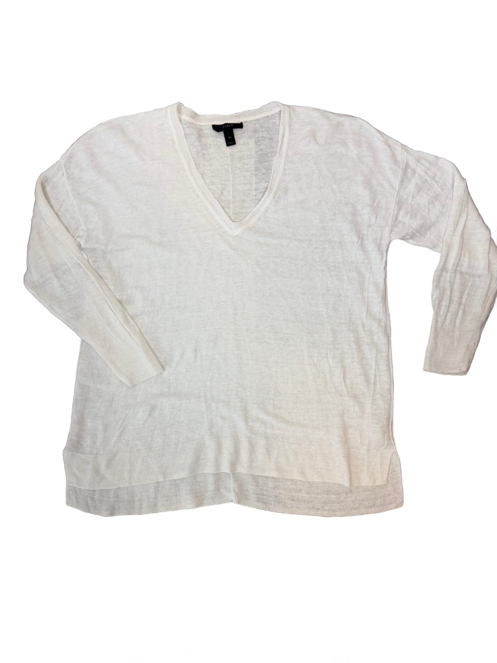 J.Crew 100% Linen V-Neck White Knit Lightweight Sweater Natural Fiber Med A5234